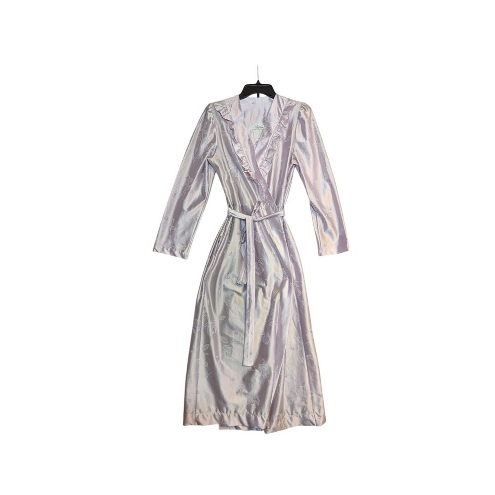 Vintage At HomeWear Womens Satin Floral Robe With Belt Made In USA Size Medium